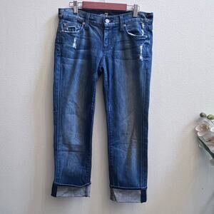 7 For All Mankind Crop Straight‎ Leg Denim Blue Light Distressed Y2K Women's 26